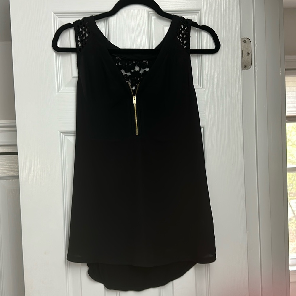 Express Black Tank Top W/ Gold Zipper & Lace Back